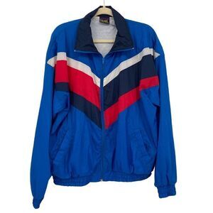 Spalding Pro Vintage 90's Full Zip Waterproof Windbreaker Blue Red White Large